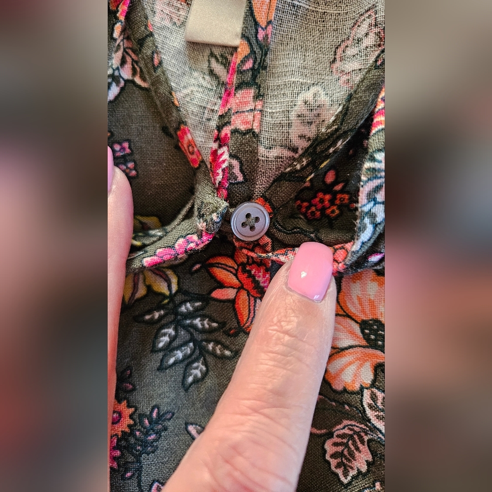 LOFT Olive Floral Halter Tank Top with Pink & Peach Flowers - Picture 5 of 12